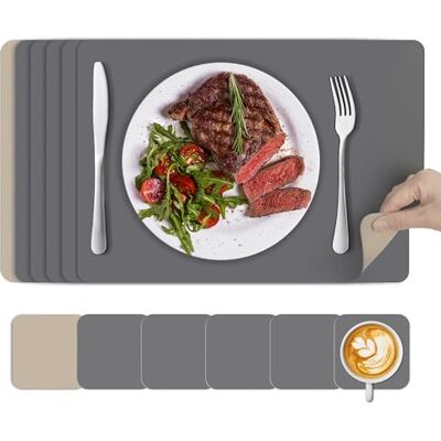 KitchenBoss Placemats Wasbare placemats Tafelmatten: Set van 6 placemats en onderzetters Hittebestendig Antislip Dubbelzijdig (43 x 30 cm) KitchenBoss Placemats Wasbare placemats Tafelmatten: Set van 6 placemats en onderzetters Hittebestendig Antislip Dubbelzijdig (43 x 30 cm)