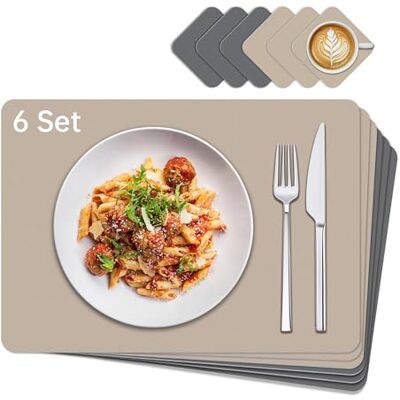 KitchenBoss Placemats Wasbare placemats en onderzetters: 6-delige set Wasbaar Antislip Hittebestendig Dubbelzijdig (43 x 30 cm) KitchenBoss Placemats Wasbare placemats en onderzetters: 6-delige set Wasbaar Antislip Hittebestendig Dubbelzijdig (43 x 30 cm)