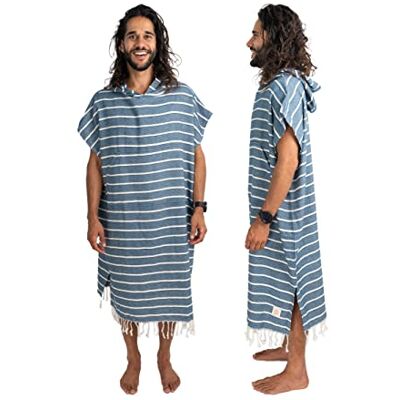 Nova Blue Surf Poncho Navy & Wit Gestreepte Hooded Strandlaken voor Heren Grote Volwassen (33 X 44) 100% Turks Katoenen Handdoek Veranderende Badjas voor Strand Nova Blue Surf Poncho Navy & Wit Gestreepte Hooded Strandlaken voor Heren Grote Volwassen (33 X 44) 100% Turks Katoenen Handdoek Veranderende Badjas voor Strand