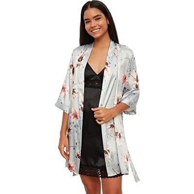 Trendyol Mink Floral Patterned Twill Morning Gown dames Morning Gown Trendyol Mink Floral Patterned Twill Morning Gown dames Morning Gown