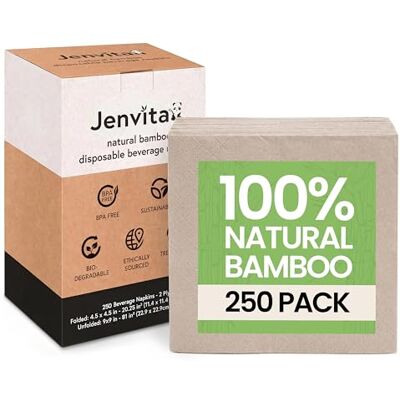 Jenvita Ibambo 250 Pack Bamboe Cocktail Servetten 2-laags Ecofriendly Drank Servetten Bar Servetten voor Thuis, Feesten 11,5 x 10,5 cm Gevouwen Drink Servetten Wegwerp Servetten voor het serveren van Jenvita Ibambo 250 Pack Bamboe Cocktail Servetten 2-laags Ecofriendly Drank Servetten Bar Servetten voor Thuis, Feesten 11,5 x 10,5 cm Gevouwen Drink Servetten Wegwerp Servetten voor het serveren van