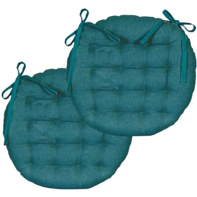 Atout Ciel Set van 2 ronde stoelkussens tweekleurig D 40 cm, eend/mosterdblauw Atout Ciel Set van 2 ronde stoelkussens tweekleurig D 40 cm, eend/mosterdblauw