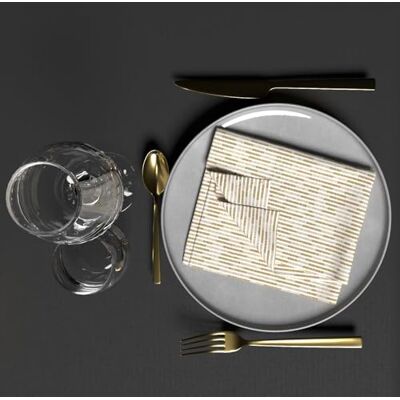 Soleil d'ocre , Set van 3 bedrukte servetten, 40 x 40 cm, goud/wit Soleil d'ocre , Set van 3 bedrukte servetten, 40 x 40 cm, goud/wit
