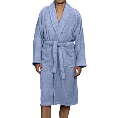 Superior Unisex Egyptische badstof katoenen middelgrote badjas, blauw, langstapelig gekamd Superior Unisex Egyptische badstof katoenen middelgrote badjas, blauw, langstapelig gekamd