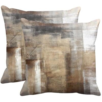 Britimes Sierkussenslopen, moderne kunstdecoratie, 45 x 45 cm, set van 2 kussenslopen, decoratief, abstracte olieverfschilderij, kussenslopen voor slaapkamer, woonkamer, kussenbank, taupe, grijs, Britimes Sierkussenslopen, moderne kunstdecoratie, 45 x 45 cm, set van 2 kussenslopen, decoratief, abstracte olieverfschilderij, kussenslopen voor slaapkamer, woonkamer, kussenbank, taupe, grijs,