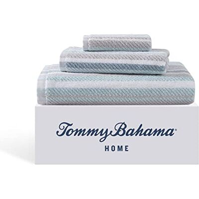 Tommy Bahama Badhanddoekenset, zeer absorberend katoenen badkamerdecor, vervagingsbestendig (Ocean Bay Tranquail Blue, 3-delig) Tommy Bahama Badhanddoekenset, zeer absorberend katoenen badkamerdecor, vervagingsbestendig (Ocean Bay Tranquail Blue, 3-delig)