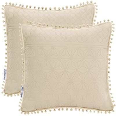 AmeliaHome 2 kussenslopen met pompons tweezijdig ultrasoon stiksel 45 x 45 cm Meadore Beige AmeliaHome 2 kussenslopen met pompons tweezijdig ultrasoon stiksel 45 x 45 cm Meadore Beige