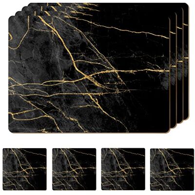 Moderry Set van 4 hittebestendige placemats van kurk voor eettafel met gratis set van 4 bijpassende onderzetters met marmerontwerp 40 x 30 cm harde placemats met kurkrug (zwart en goud) Moderry Set van 4 hittebestendige placemats van kurk voor eettafel met gratis set van 4 bijpassende onderzetters met marmerontwerp 40 x 30 cm harde placemats met kurkrug (zwart en goud)