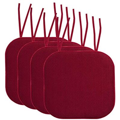 Sweet Home Collection Stoelkussen, traagschuimpads met stropdassen, honingraatpatroon, slip, antislip, rubberen achterkant, afgerond, vierkant, 40,6 x 40,6 cm, 4 stuks, wijnbordeauxrood Sweet Home Collection Stoelkussen, traagschuimpads met stropdassen, honingraatpatroon, slip, antislip, rubberen achterkant, afgerond, vierkant, 40,6 x 40,6 cm, 4 stuks, wijnbordeauxrood