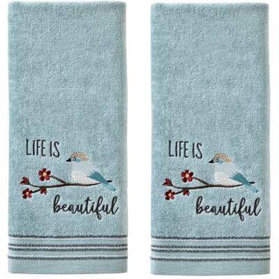 SKL Home by Saturday Knight Ltd. Life Is Beautiful 2 stuks handdoeken set, Aqua SKL Home by Saturday Knight Ltd. Life Is Beautiful 2 stuks handdoeken set, Aqua