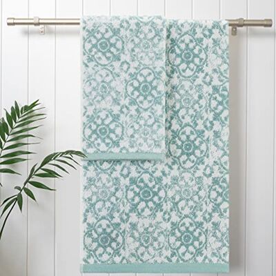 Jessica Simpson – Badhanddoek 4-delige set Aziza Premium badkamerinrichting Inclusief 2 handdoeken en 2 douchehanddoeken 100% katoen en machinewasbaar Forget Me Not Blue Jessica Simpson – Badhanddoek 4-delige set Aziza Premium badkamerinrichting Inclusief 2 handdoeken en 2 douchehanddoeken 100% katoen en machinewasbaar Forget Me Not Blue