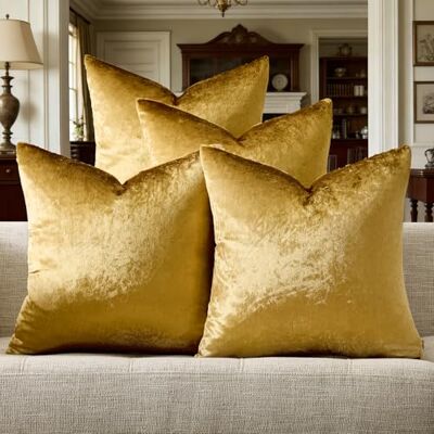 GIGIZAZA Decoratieve sierkussenslopen 20 x 20, gouden sofakussenhoezen fluweel, set van 4 decoratieve vierkante kussenhoezen GIGIZAZA Decoratieve sierkussenslopen 20 x 20, gouden sofakussenhoezen fluweel, set van 4 decoratieve vierkante kussenhoezen