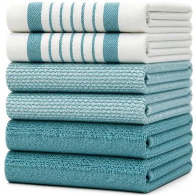 Bumble Towels Bumble Keukenhanddoeken, theedoeken, katoen, verpakking van 6 stuks, XL afmetingen 50 x 70 cm, elegant, zacht en robuust ringgesponnen katoen in 3 verschillende texturen, aqua Bumble Towels Bumble Keukenhanddoeken, theedoeken, katoen, verpakking van 6 stuks, XL afmetingen 50 x 70 cm, elegant, zacht en robuust ringgesponnen katoen in 3 verschillende texturen, aqua