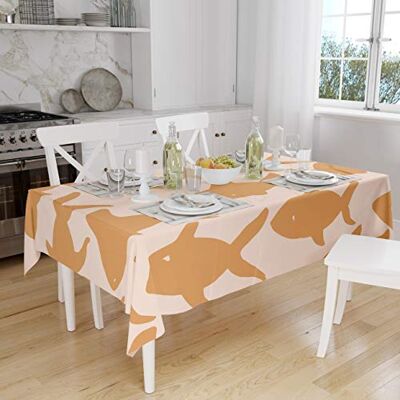 Bonamaison Tafelkleed, Anti-Mold, Sneldrogend, Waterdicht, 100% Polyester Tafellaken, Oranje, gebroken wit, 140 x 160 Cm Ontworpen en Vervaardigd in Turkije Bonamaison Tafelkleed, Anti-Mold, Sneldrogend, Waterdicht, 100% Polyester Tafellaken, Oranje, gebroken wit, 140 x 160 Cm Ontworpen en Vervaardigd in Turkije