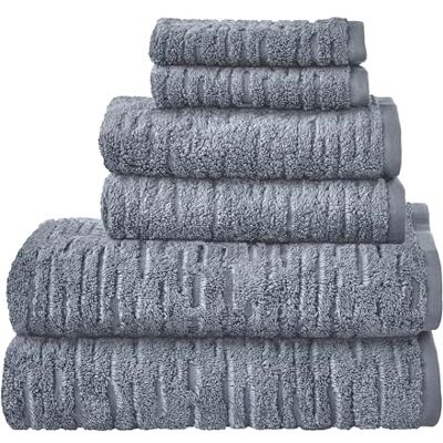 SKL Home CloudSoft Katoenen Luxe 6-delige Handdoekenset, Smoke Blue SKL Home CloudSoft Katoenen Luxe 6-delige Handdoekenset, Smoke Blue