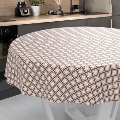 ANRO Afwasbaar tafelzeil, tuintafelkleed, voor binnen en buiten, rond, met snijrand, geruit, beige, 140 cm ANRO Afwasbaar tafelzeil, tuintafelkleed, voor binnen en buiten, rond, met snijrand, geruit, beige, 140 cm