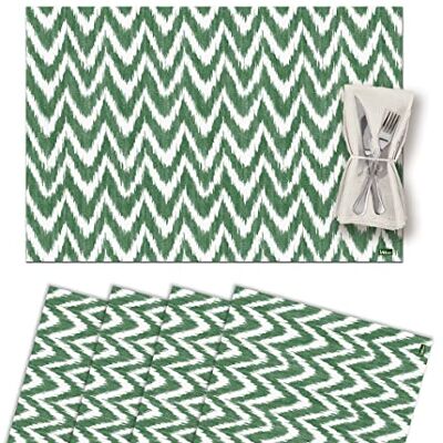 Vilber , Set van 4 placemats van vinyl, wasbaar, waterdicht, vuilafstotend, antislip, anti-aanbaklaag, hittebestendig, Ikat-Mallorca, Zig Zag, groen, INCA Vilber , Set van 4 placemats van vinyl, wasbaar, waterdicht, vuilafstotend, antislip, anti-aanbaklaag, hittebestendig, Ikat-Mallorca, Zig Zag, groen, INCA