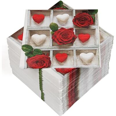 Heku 30243-404: 100 servetten, 3-laags, rozen en harten, 33 x 33 cm Heku 30243-404: 100 servetten, 3-laags, rozen en harten, 33 x 33 cm