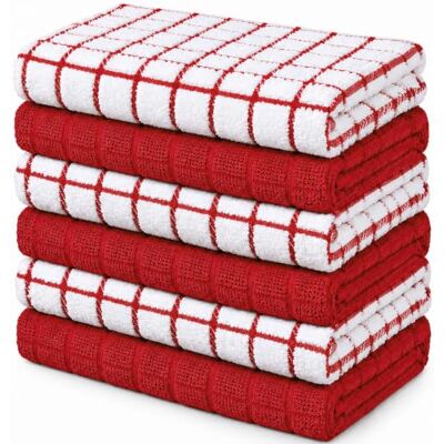 Bumble Towels Bumble Keukendoeken, 100% katoenen vaatdoeken met ophanglus, 40,6 x 71,1 cm, 380 GSM, absorberende keukendoekenset, set van 6 stuks, rood Bumble Towels Bumble Keukendoeken, 100% katoenen vaatdoeken met ophanglus, 40,6 x 71,1 cm, 380 GSM, absorberende keukendoekenset, set van 6 stuks, rood