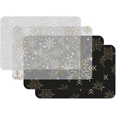 Venilia 59148 Placemat Snowflakes Mix, placemat voor eetkamer, schotelonderzetters, kersttafeldecoratie, afwasbaar, geschikt voor levensmiddelen, 45 x 30 cm, 4 stuks Venilia 59148 Placemat Snowflakes Mix, placemat voor eetkamer, schotelonderzetters, kersttafeldecoratie, afwasbaar, geschikt voor levensmiddelen, 45 x 30 cm, 4 stuks