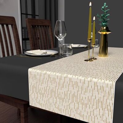 Soleil d'ocre , Feestelijke tafelloper bedrukt 40 x 180 cm goud wit Soleil d'ocre , Feestelijke tafelloper bedrukt 40 x 180 cm goud wit