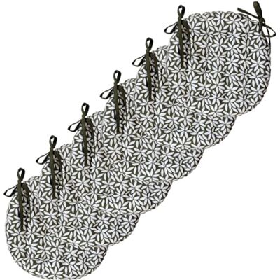 Atout Ciel Set van 6 ronde stoelkussens, tweekleurig, diameter 40 cm, kaki, bedrukt/effen Atout Ciel Set van 6 ronde stoelkussens, tweekleurig, diameter 40 cm, kaki, bedrukt/effen