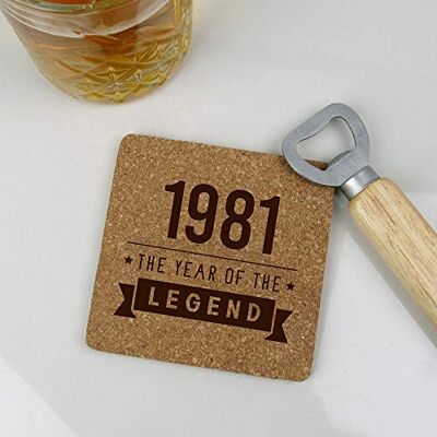 eBuyGB Drinks Mat, Placemat Gegraveerde Vierkante Coaster "1981 Jaar van de Legende" Ontwerp, 40e verjaardag, Veertigste Gift voor papa, oom, broer, kurk eBuyGB Drinks Mat, Placemat Gegraveerde Vierkante Coaster "1981 Jaar van de Legende" Ontwerp, 40e verjaardag, Veertigste Gift voor papa, oom, broer, kurk