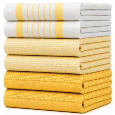Bumble Towels Bumble Keukenhanddoeken, theedoeken, katoen, verpakking van 6 stuks, XL afmetingen 50 x 70 cm, elegant, zacht en robuust ringgesponnen katoen in 3 verschillende texturen, geel Bumble Towels Bumble Keukenhanddoeken, theedoeken, katoen, verpakking van 6 stuks, XL afmetingen 50 x 70 cm, elegant, zacht en robuust ringgesponnen katoen in 3 verschillende texturen, geel