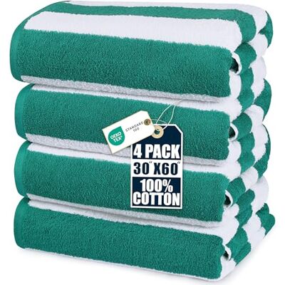Utopia Towels 4 stuks Cabana Stripe strandlaken, 76,6 bij 152,5 cm, extra grote 100% ringgesponnen katoenen badhanddoeken, zeer absorberende, sneldrogende badhanddoeken voor badkamer en zwemmen, groen Utopia Towels 4 stuks Cabana Stripe strandlaken, 76,6 bij 152,5 cm, extra grote 100% ringgesponnen katoenen badhanddoeken, zeer absorberende, sneldrogende badhanddoeken voor badkamer en zwemmen, groen