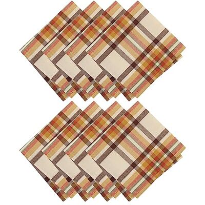 Elrene Thuis Mode Russet Harvest Geweven Geruite Katoenen Servetten voor Herfst/Thanksgiving, Set van 8, 17"x17 Elrene Thuis Mode Russet Harvest Geweven Geruite Katoenen Servetten voor Herfst/Thanksgiving, Set van 8, 17"x17