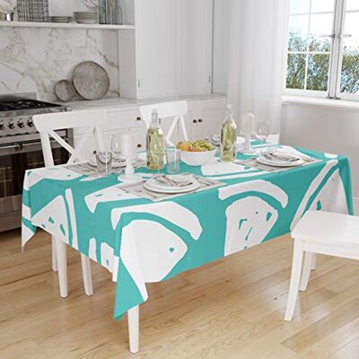Bonamaison Tafelkleed, Anti-Mold, Sneldrogend, Waterdicht, 100% Polyester Tafellaken, Turkoois, wit, 140 x 160 Cm Ontworpen en Vervaardigd in Turkije Bonamaison Tafelkleed, Anti-Mold, Sneldrogend, Waterdicht, 100% Polyester Tafellaken, Turkoois, wit, 140 x 160 Cm Ontworpen en Vervaardigd in Turkije