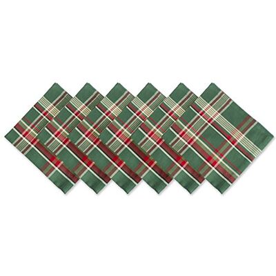 DII Kerst Doek Vierkante Servet Set, Katoen, Donker Groen Plaid, 18" x 18" (Set van 6) DII Kerst Doek Vierkante Servet Set, Katoen, Donker Groen Plaid, 18" x 18" (Set van 6)