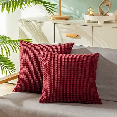 CaliTime Kussenslopen 2 stuks comfortabele kussenslopen voor bank slaapbank, comfortabel, superzacht, corduroy fluweel, maïsstrepen, dubbelzijdig, 45 cm x 45 cm, bordeauxrood CaliTime Kussenslopen 2 stuks comfortabele kussenslopen voor bank slaapbank, comfortabel, superzacht, corduroy fluweel, maïsstrepen, dubbelzijdig, 45 cm x 45 cm, bordeauxrood