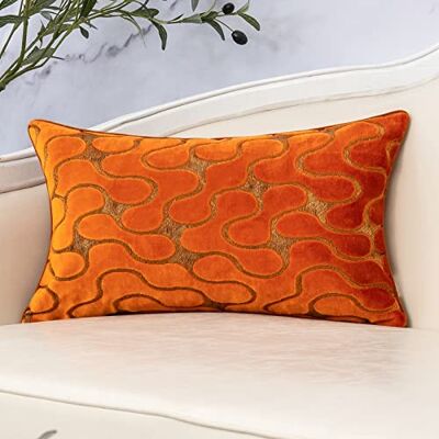 Yangest Verbrand oranje fluwelen golf lumbale sierkussenhoes golvende lijn luxe kussenhoes moderne rechthoekige kussensloop met rits voor bank bank slaapkamer woonkamer thuis decoratief, 30 x 50 cm Yangest Verbrand oranje fluwelen golf lumbale sierkussenhoes golvende lijn luxe kussenhoes moderne rechthoekige kussensloop met rits voor bank bank slaapkamer woonkamer thuis decoratief, 30 x 50 cm