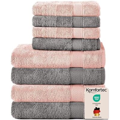 Komfortec Badhanddoek Set - Antraciet-Roze - 8 stuks Komfortec Badhanddoek Set - Antraciet-Roze - 8 stuks
