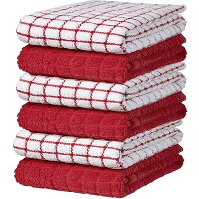 Bumble Towels Bumble Keukendoeken, 100% katoenen vaatdoeken met ophanglus, 40,6 x 71,1 cm, 380 GSM, absorberende keukendoekenset, set van 6 stuks, rood Bumble Towels Bumble Keukendoeken, 100% katoenen vaatdoeken met ophanglus, 40,6 x 71,1 cm, 380 GSM, absorberende keukendoekenset, set van 6 stuks, rood