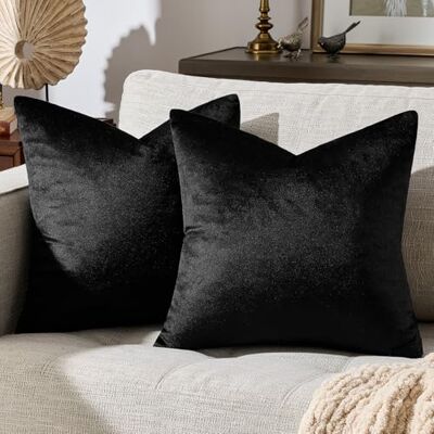 GIGIZAZA Decoratieve kussenslopen, 40,6 x 40,6 cm, set van 2 zwarte vierkante bankkussens, fluweel, bank, boho-kussens GIGIZAZA Decoratieve kussenslopen, 40,6 x 40,6 cm, set van 2 zwarte vierkante bankkussens, fluweel, bank, boho-kussens