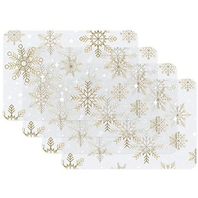 Venilia Tafelset Snowflakes goud-transparant, placemat voor eetkamer, bordenonderzetters, kersttafeldecoratie, kerstplacemat, afwasbaar, geschikt voor levensmiddelen, 45 x 30 cm, 4 stuks Venilia Tafelset Snowflakes goud-transparant, placemat voor eetkamer, bordenonderzetters, kersttafeldecoratie, kerstplacemat, afwasbaar, geschikt voor levensmiddelen, 45 x 30 cm, 4 stuks