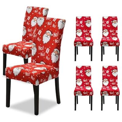 Wintem Stoelhoezen voor Kerstmis, elastisch, set van 6 met kerstmanmotief, voor rugleuning en zitting, eenvoudig te monteren, wasbaar en herbruikbaar, voor kerstdecoratie thuis Wintem Stoelhoezen voor Kerstmis, elastisch, set van 6 met kerstmanmotief, voor rugleuning en zitting, eenvoudig te monteren, wasbaar en herbruikbaar, voor kerstdecoratie thuis