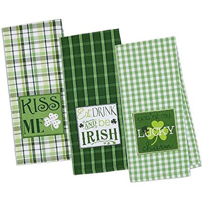 DII 100% katoen, machinewasbaar, dagelijkse keuken basic, oversized, geborduurde vaatdoek, 18x28, set van 3 St Patrick's Day DII 100% katoen, machinewasbaar, dagelijkse keuken basic, oversized, geborduurde vaatdoek, 18x28, set van 3 St Patrick's Day