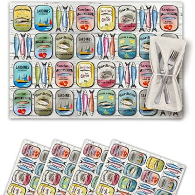Vilber , Set van 4 afzonderlijke onderzetters van vinyl, wasbaar, waterdicht, vuilafstotend, antislip, hittebestendig, marineblauw, visstijl, meerkleurig Vilber , Set van 4 afzonderlijke onderzetters van vinyl, wasbaar, waterdicht, vuilafstotend, antislip, hittebestendig, marineblauw, visstijl, meerkleurig