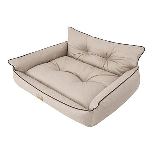 Doggy Hondenbed, huisdierenbed, hondenbed, gewatteerd, hondenkussen, bed, sofa, hondenmatras, dierenbed, hondensofa, matras, beige, eco-linnen, XXXL 132 x 106 cm