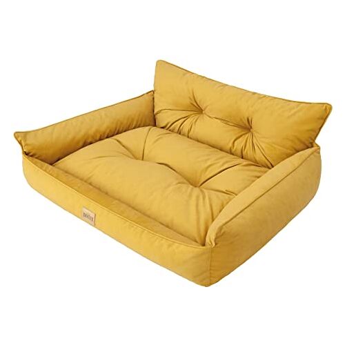 Doggy Hondenbed, huisdierenbed, hondenbed, gewatteerd, hondenkussen, bed, sofa, hondenmatras, dierenbed, hondensofa, matras, geel fancy, L 64 x 49 cm