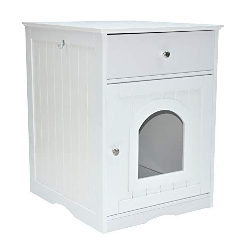 nanook XL Kattenkast/kattenhuis met lade voor kattenbak wit hout 48 x 53 x 64 cm kattenbak