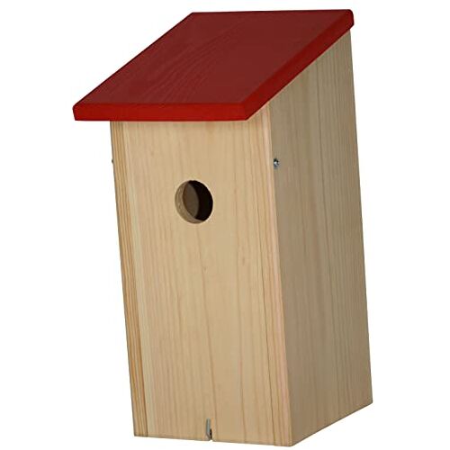 Dehner Natura Birga Vogelhuisje voor wilde vogels, grenen, 16 x 32,5 x 20,5 cm, rood/naturel