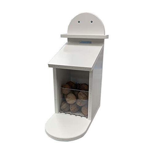 TropicShop Food box voor eekhoorntjes, voederstation voor eekhoorntjes, weerbestendig van kunststof, voederautomaat/voerdispenser voor eekhoorntjes (wit)