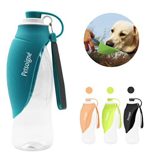 Petsoigné Waterfles voor honden, draagbaar, drinkfles voor honden, reizen, van siliconen, voor buiten, blauw