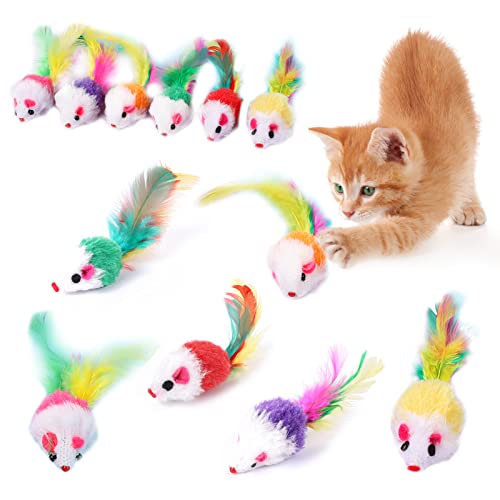 SLE 12 stuks Furry Cat Toy Mouse Toy for Cats Kitten Interactive Cat Mouse Toys kattenspeelgoed muizen, pluche muis met rammelaar, pluche speelgoedmuizen voor katten, interactieve speelgoedmuizen voor