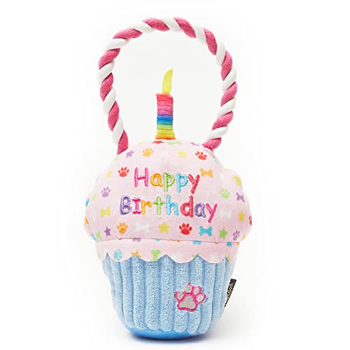 Pet London Happy Birthday Cupcake Hondenspeelgoed met pieper en touwtrekker Vier de verjaardag van je hond of adoptiegeschenk