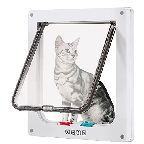 CEESC Grote kattenluik (buitenmaat 28 x 24,8 cm), 4-voudige vergrendeling kattenluik voor ramen en glazen schuifdeur, weerbestendige kattenluik voor katten en honden met omtrek < 63 cm